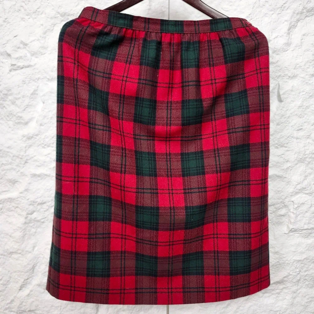 Vintage Tartan Plaid Wool Blend Midi Skirt Red Green Preppy Academic USA 8P